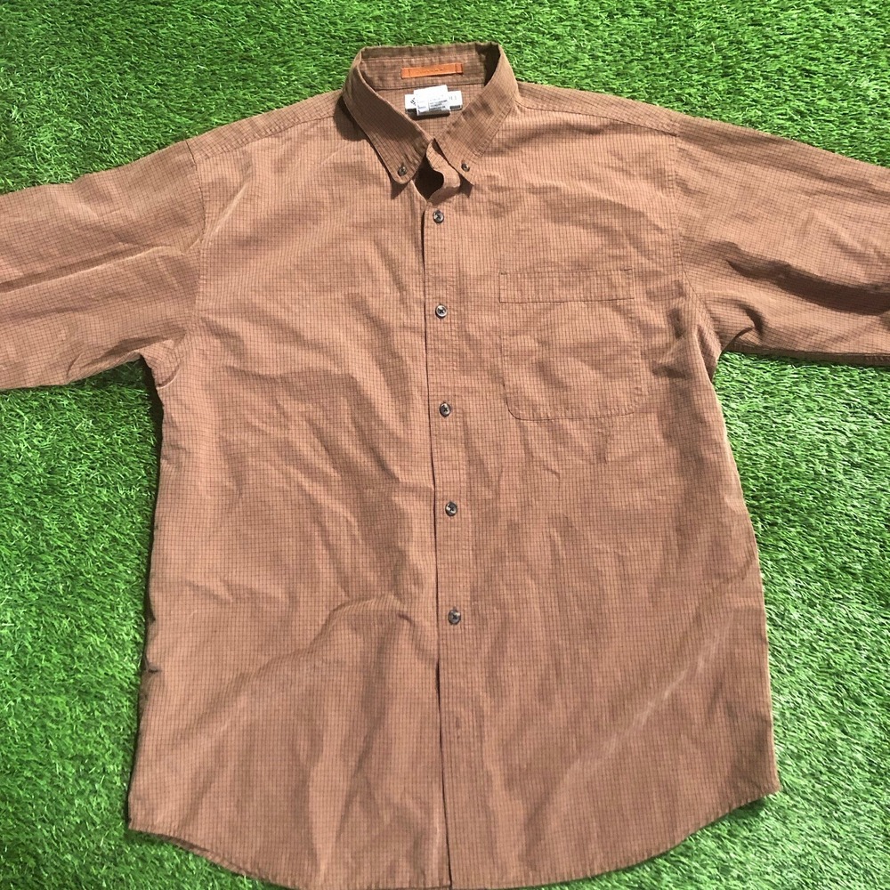 COLUMBIA MENS‎ SHIRT L OMNI-SHADE BROWN PLAID MOLDAL/POLY